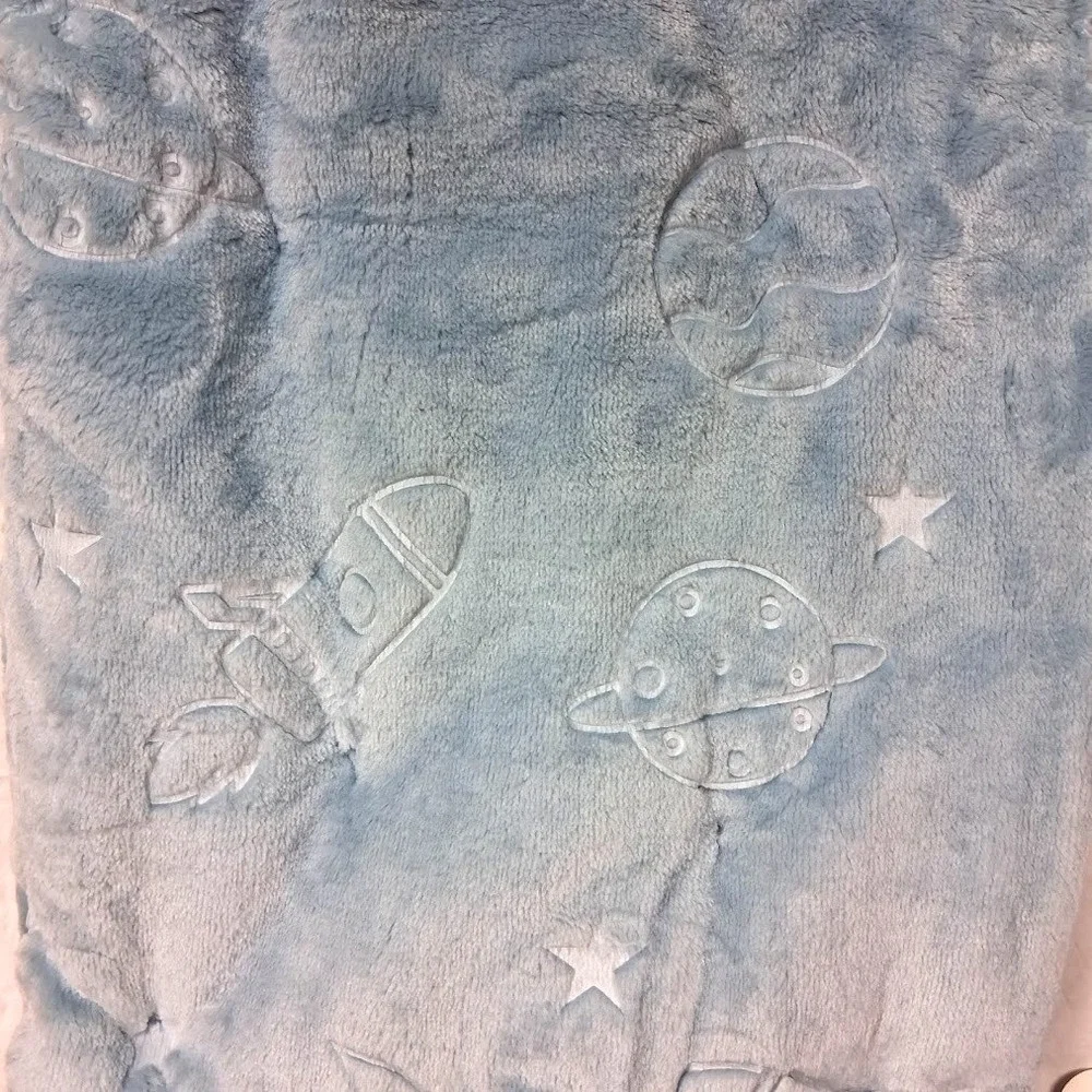 Oversized Toddler Blue Space‎ Themed Embossed Baby Blanket Lovey Big 40x50 NWT